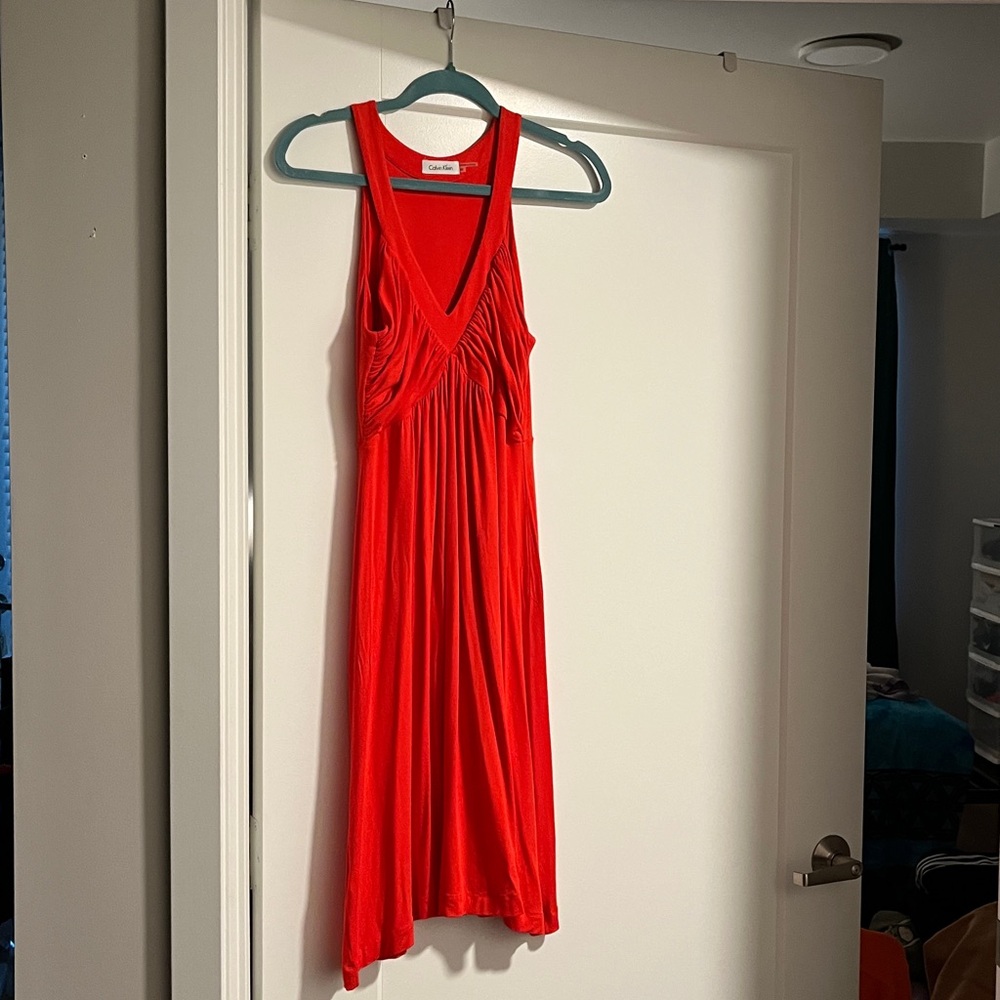 Beautiful Calvin Klein Stretchy Rayon Flattering Christmas Red Holiday dress